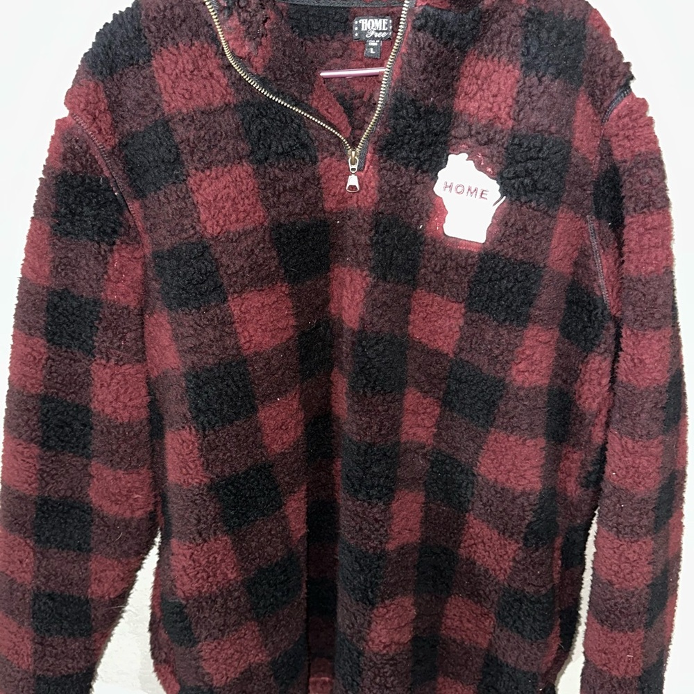 Home Collection Women's Checkered Teddy Jacket - Black and Red